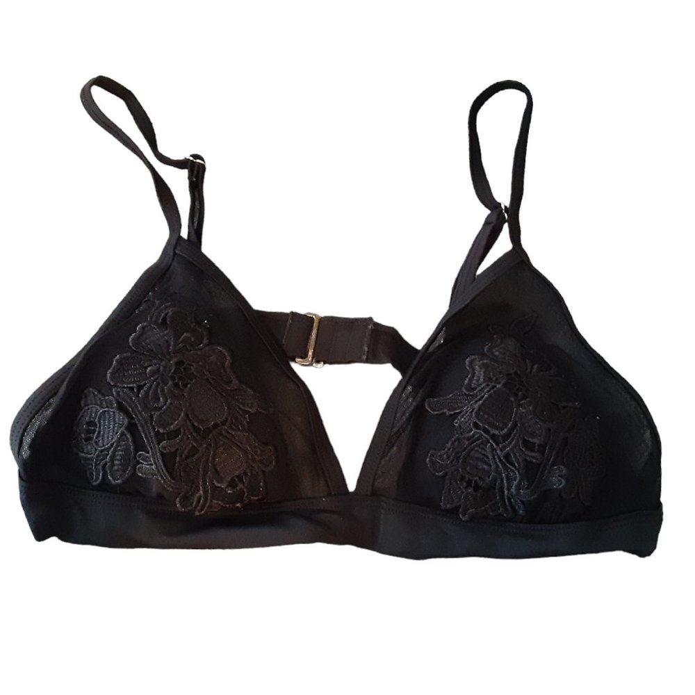 Black Mesh & Applique overlay Bikini Bralette Size Small